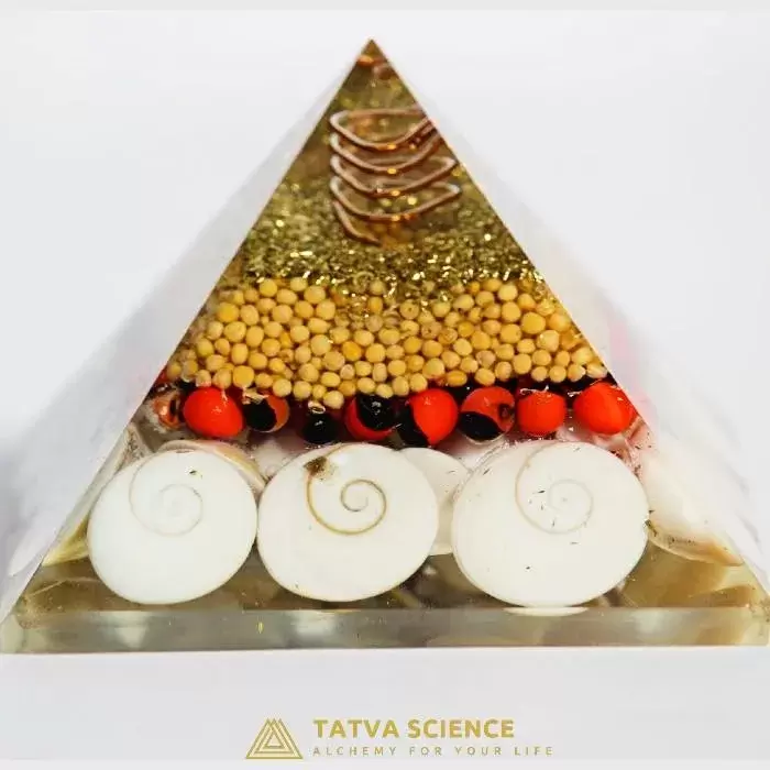 Gomti Chakra Orgone Pyramid With Red And White Chirmi Seed0